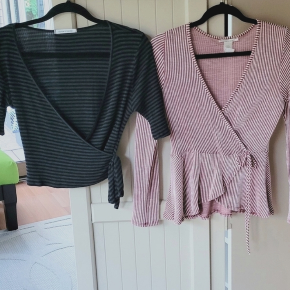 2 Cute Faux Wrap Tops S/M